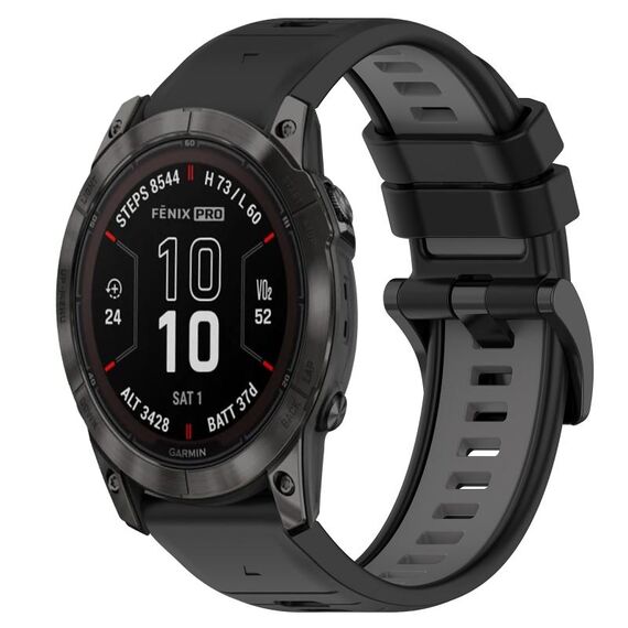 Per Garmin Fenix 7X Pro 51mm 26mm Cinturino sportivo in silicone bicolore (nero + grigio)