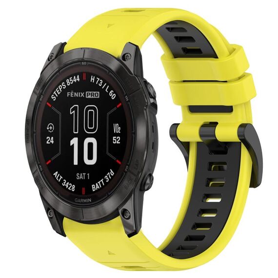 Per Garmin Fenix 7X Pro 51mm 26mm Cinturino sportivo in silicone bicolore (giallo + nero)