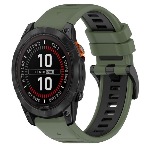 Per Garmin Fenix 7X Solar 26mm Cinturino sportivo in silicone bicolore (verde oliva + nero)