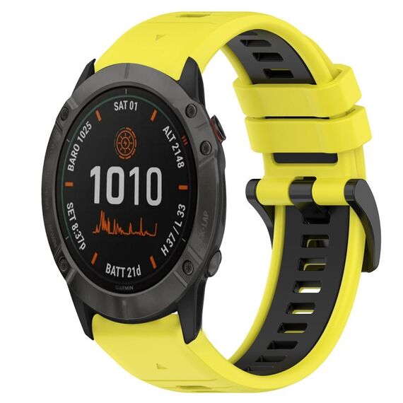 Per Garmin Fenix 6X 26mm Cinturino sportivo in silicone bicolore (giallo + nero)