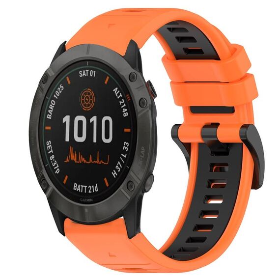 Per Garmin Fenix 6X Pro 26mm Cinturino sportivo in silicone bicolore (arancione + nero)
