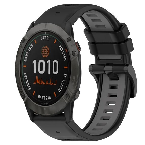 Per Garmin Fenix 6X Pro 26mm Cinturino sportivo in silicone bicolore (nero + grigio)