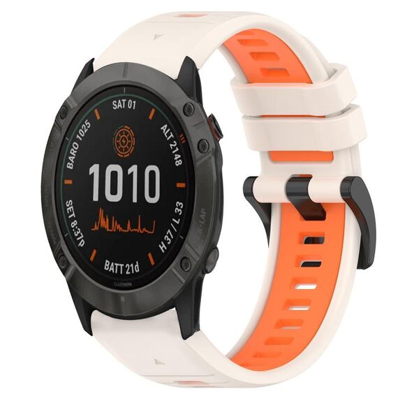Per Garmin Fenix 6X Pro 26mm Cinturino sportivo in silicone bicolore (Starlight + Orange)