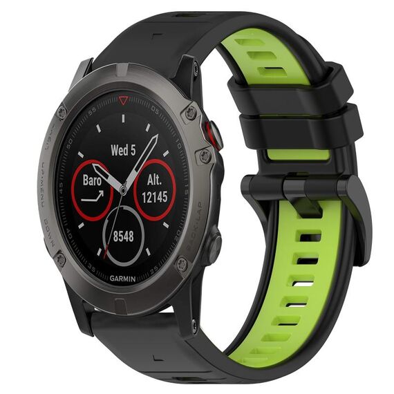 Per Garmin Fenix 5X Sapphire 26mm Cinturino sportivo in silicone bicolore (nero + verde lime)