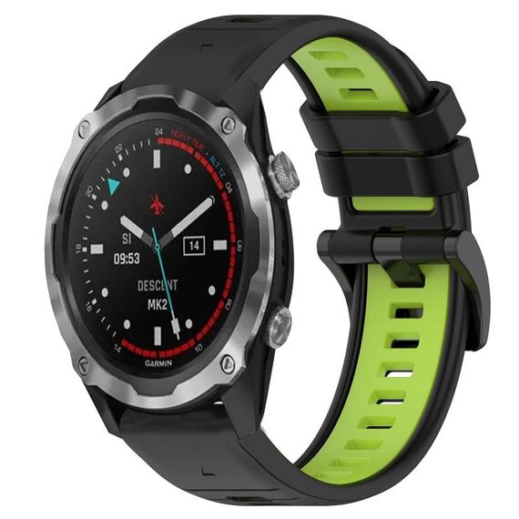 Per Garmin Descent MK 2i 26mm Cinturino sportivo in silicone bicolore (nero + verde lime)