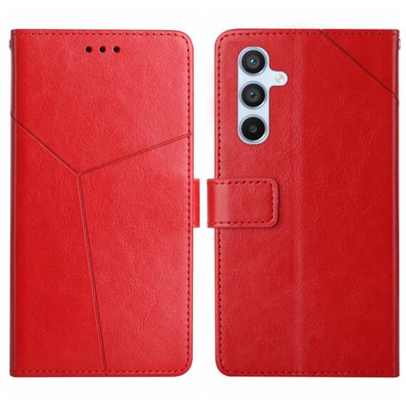 Per Samsung Galaxy M34 5G Custodia in pelle con motivo a forma di Y (rosso)