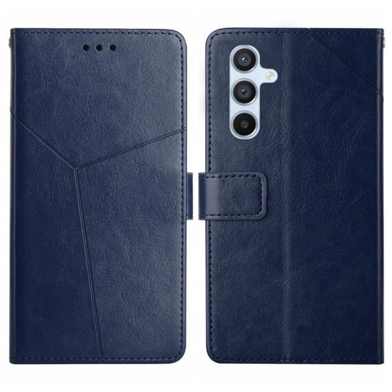 Per Samsung Galaxy M34 5G Custodia in pelle con motivo a forma di Y (blu)