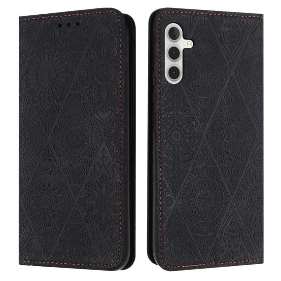 Per Samsung Galaxy S23 FE 5G custodia in pelle ad adsorbimento goffrata etnica (nera)