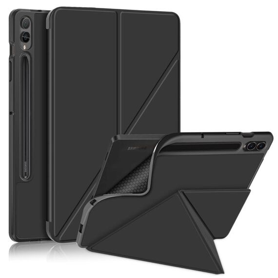 Per Samsung Galaxy Tab S9 Custodia per tablet in pelle multi-pieghevole con struttura in tessuto (nero)