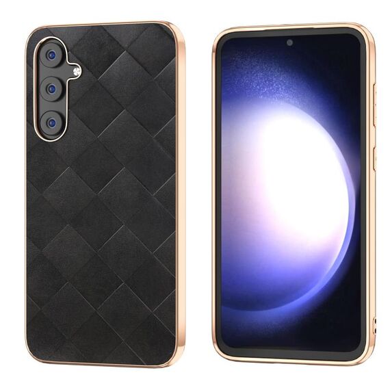 Per Samsung Galaxy Z Flip5 Nano placcatura Weave Plaid Texture PU custodia per telefono (nero)