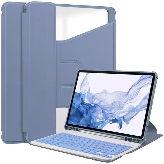 Custodia in pelle trasparente per Samsung Galaxy Tab S9 360 rotazione intelligente con tastiera (lavanda)