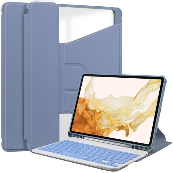 Per Samsung Galaxy Tab S9+ Custodia in pelle trasparente con rotazione a 360 gradi con tastiera (lavanda)