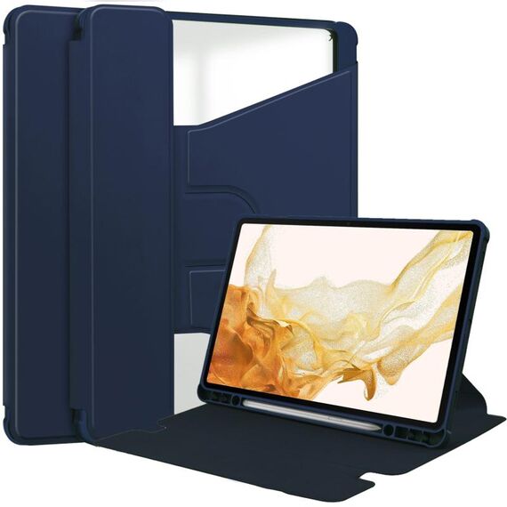 Custodia in pelle trasparente per Samsung Galaxy Tab S9+ 360 rotazione (blu scuro)
