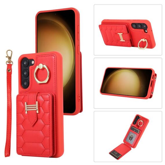 Per Samsung Galaxy S23 + 5G Custodia per telefono con porta carte verticale con doppio cordino (rosso)