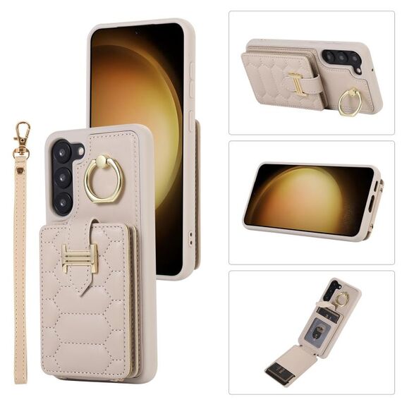 Per Samsung Galaxy S23 + 5G Custodia per cellulare con porta carte verticale con doppio cordino (beige)