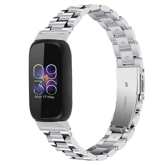 Per Fitbit Inspire 3 Cinturino per orologio in acciaio inossidabile con fibbia piatta a tre perline (argento)