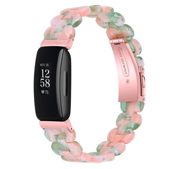 Per cinturino di ricambio in resina ovale Fitbit Inspire 3 (fiore verde rosa)
