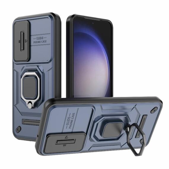 Per Samsung Galaxy S23 5G Scorrevole Camshield TPU + Custodia antiurto per PC con supporto (blu)