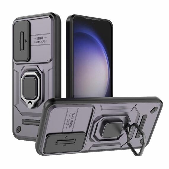 Per Samsung Galaxy S23 5G Scorrevole Camshield TPU + Custodia antiurto per PC con supporto (viola)