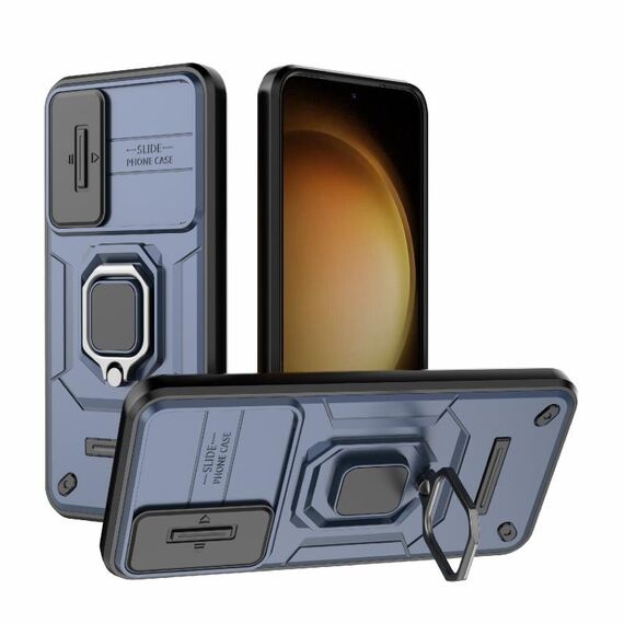 Per Samsung Galaxy S23 + 5G Custodia per telefono antiurto con camshield scorrevole in TPU + PC con supporto (blu)