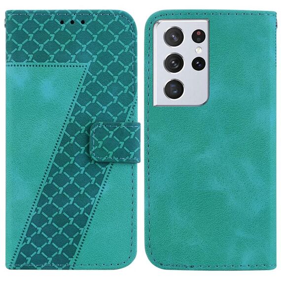 Custodia per telefono in pelle goffrata a forma di 7 per Samsung Galaxy S21 Ultra 5G (verde)