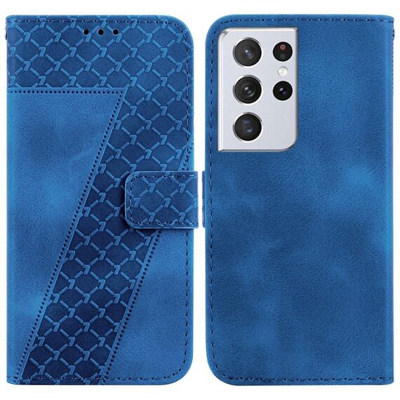 Custodia per telefono in pelle goffrata a forma di 7 per Samsung Galaxy S21 Ultra 5G (blu)