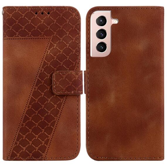 Custodia per telefono in pelle goffrata a forma di 7 per Samsung Galaxy S22 + 5G (marrone)