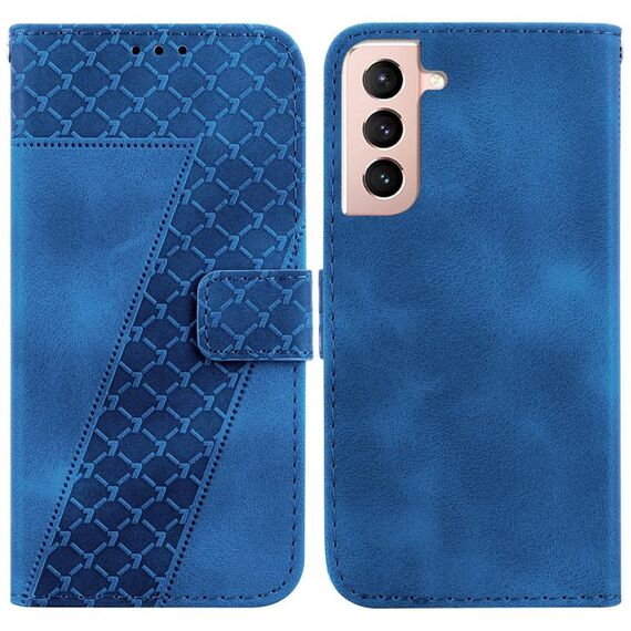 Custodia per telefono in pelle goffrata a forma di 7 per Samsung Galaxy S22 + 5G (blu)