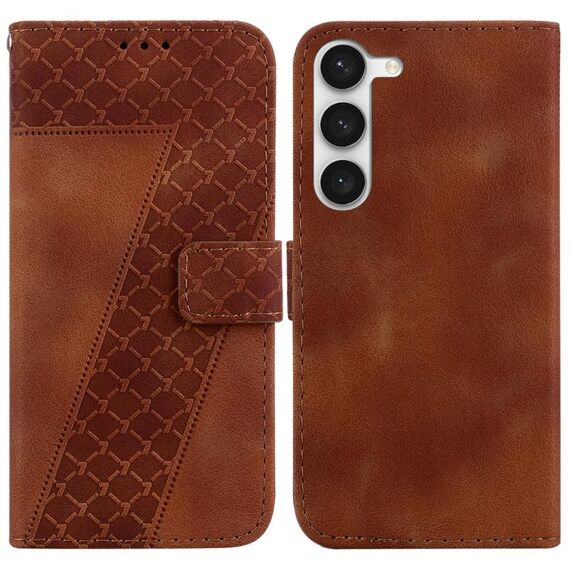 Custodia per telefono in pelle goffrata a forma di 7 per Samsung Galaxy S23 5G (marrone)