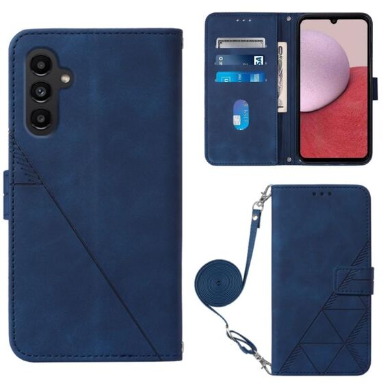 Per Samsung Galaxy S23 FE 5G Crossbody 3D Custodia per cellulare in pelle goffrata (blu)