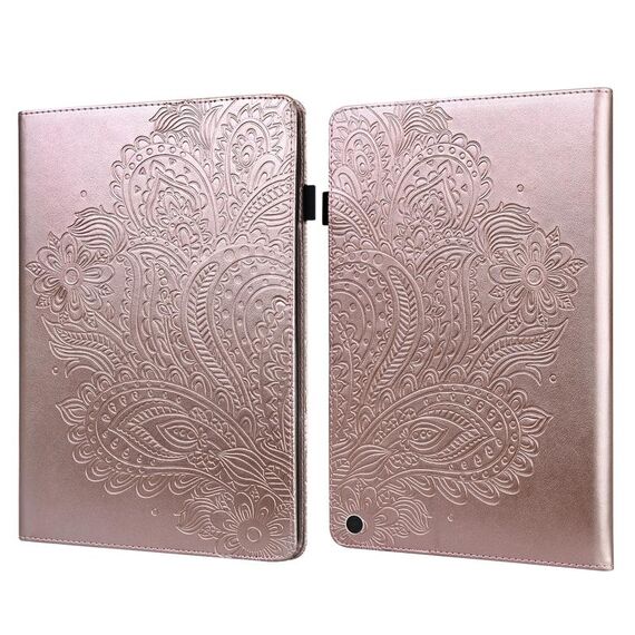 Custodia per tablet in pelle con motivo in rilievo pavone per tablet Google Pixel (oro rosa)