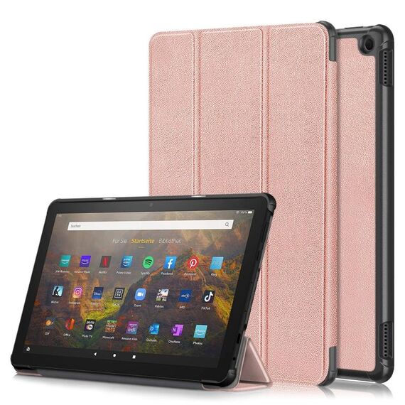 Per Amazon Fire HD 10 2023 Custer Pure Color 3-Fold Holder Custodia per tablet in pelle intelligente (oro rosa)
