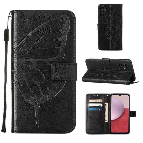 Per Samsung Galaxy S23 FE 5G Custodia in pelle con farfalla goffrata (nera)