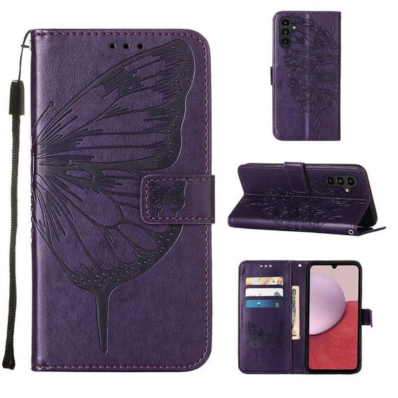 Per Samsung Galaxy S23 FE 5G Custodia in pelle con farfalla goffrata (viola scuro)