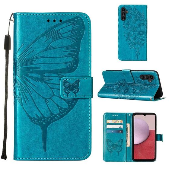 Per Samsung Galaxy S23 FE 5G Custodia in pelle con farfalla goffrata (blu)