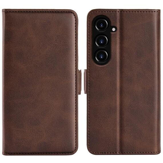Per Samsung Galaxy S23 FE 5G Custodia per telefono orizzontale in pelle con fibbia magnetica a doppio lato (marrone)