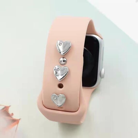 Fibbia decorativa con diamanti con cinturino in silicone per orologio da 3 pezzi, stile: un cuore di diamanti