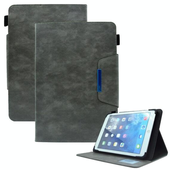 Custodia per tablet in pelle con chiusura magnetica a croce in pelle scamosciata da 8 pollici (grigio)