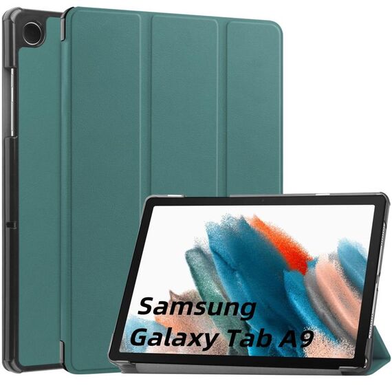 Per Samsung Galaxy Tab A9 Custer custodia per tablet in pelle con supporto a 3 pieghe in puro colore (verde scuro)