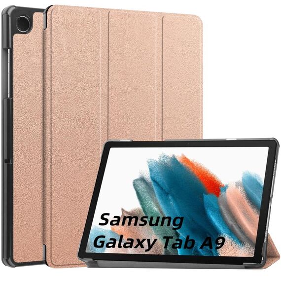 Per Samsung Galaxy Tab A9 Custer Custodia per tablet in pelle con supporto a 3 pieghe in puro colore (oro rosa)