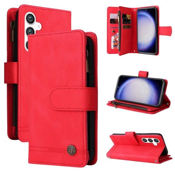 Per Samsung Galaxy S23 FE 5G Skin Feel Multi-Card Portafoglio Custodia in pelle con cerniera (rosso)