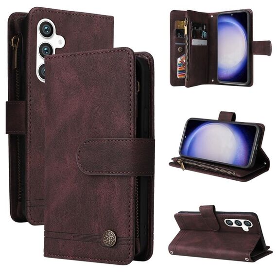Per Samsung Galaxy S23 FE 5G Skin Feel Multi-Card Portafoglio Custodia in pelle con cerniera (marrone)