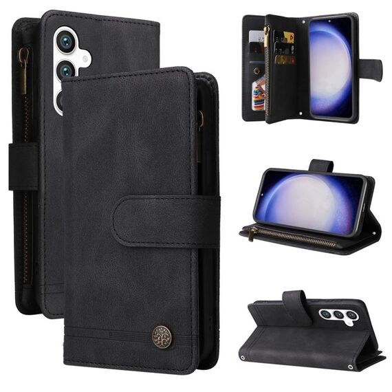 Per Samsung Galaxy S23 FE 5G Skin Feel Multi-Card Portafoglio Custodia in pelle con cerniera (nero)