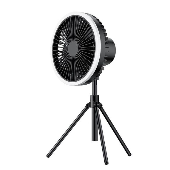 DQ216 10000mAh Outdoor Portatile Sollevabile Testa Girevole Tenda da Campeggio Ventilatore Appeso Luce Colorata Verticale con Telecomando (Nero)