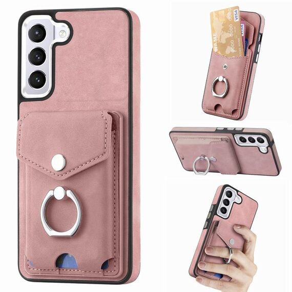 Per Samsung Galaxy S22+ 5G Custodia per cellulare con anello in pelle effetto pelle galvanica (rosa)