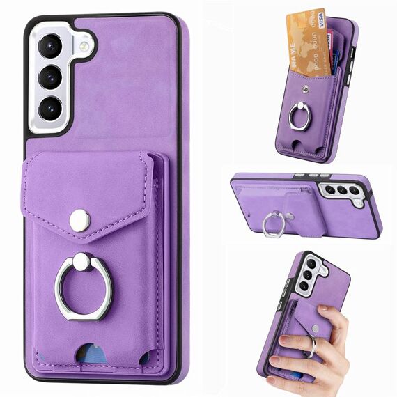 Per Samsung Galaxy S22+ 5G Custodia per telefono a portafoglio con anello in pelle effetto pelle galvanica (viola)