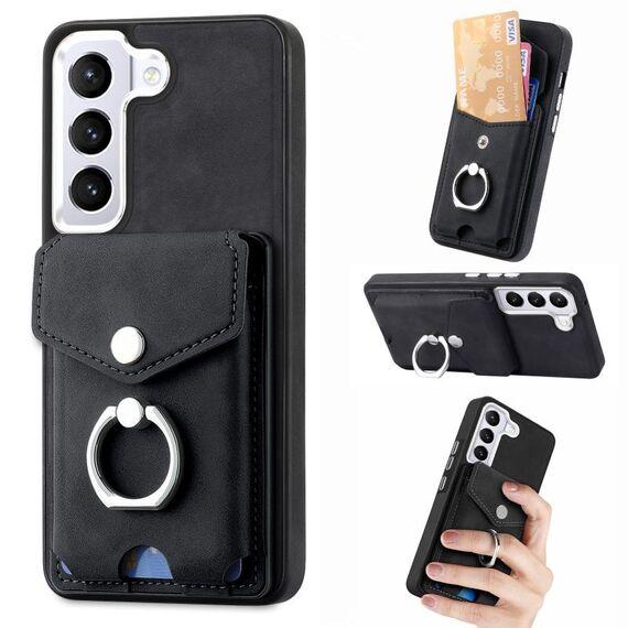 Per Samsung Galaxy S22 5G Custodia per cellulare con anello in pelle effetto pelle galvanica (nero)