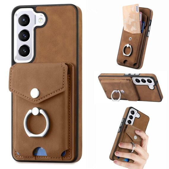 Per Samsung Galaxy S22 5G Custodia per cellulare con anello in pelle effetto pelle galvanica (marrone)