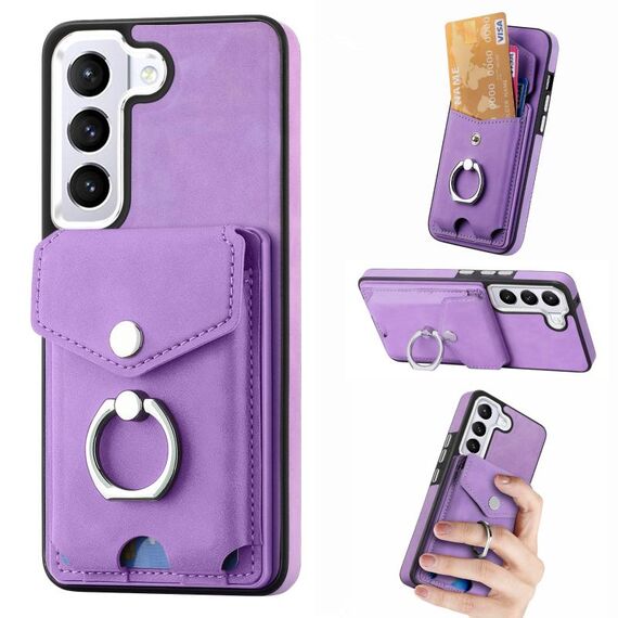 Per Samsung Galaxy S22 5G Custodia per cellulare con anello in pelle effetto pelle galvanica (viola)