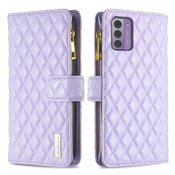 Per Nokia G42/G310 Diamond Lattice Zipper Wallet Custodia in pelle per telefono a conchiglia (viola)